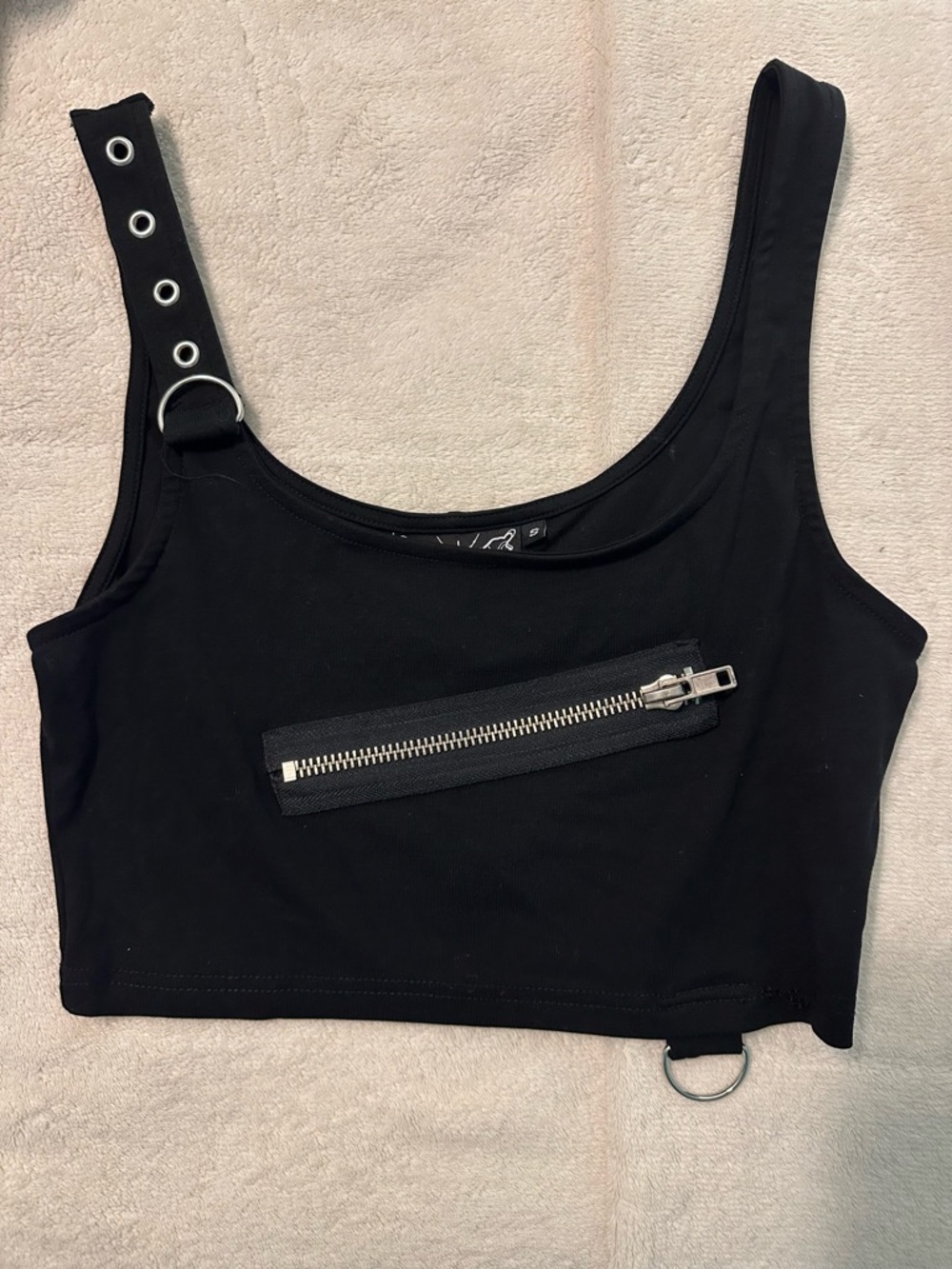 Killstar Crop Tank Top Black Sz Small Goth Grunge Punk Zipper Rings Skater Emo
